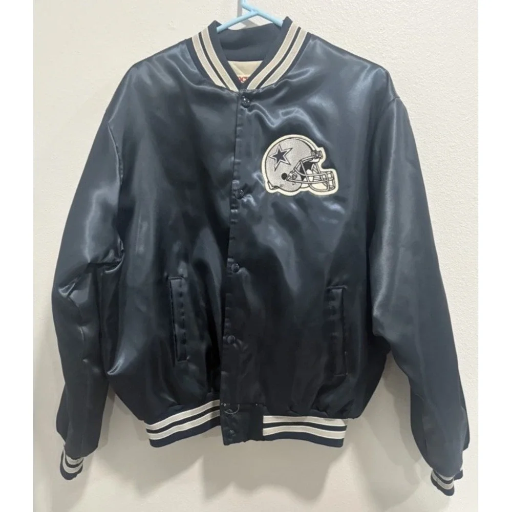 Vintage Dallas Cowboys Locker Line Jacket XL Blue NFL Football Satin Bomber USA
